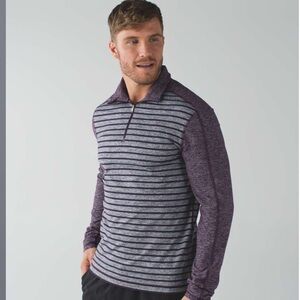 Lululemon Surge Warm 1/2 Zip Pullover Yachtie Stripe heathered grey purple Small